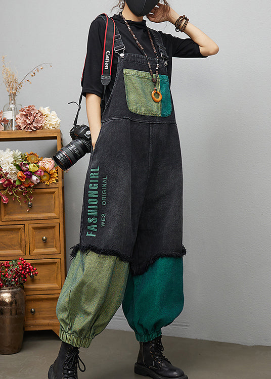 Streetwear Black Asymmetrical Pocket Cotton denim Jumpsuit Spring dylinoshop