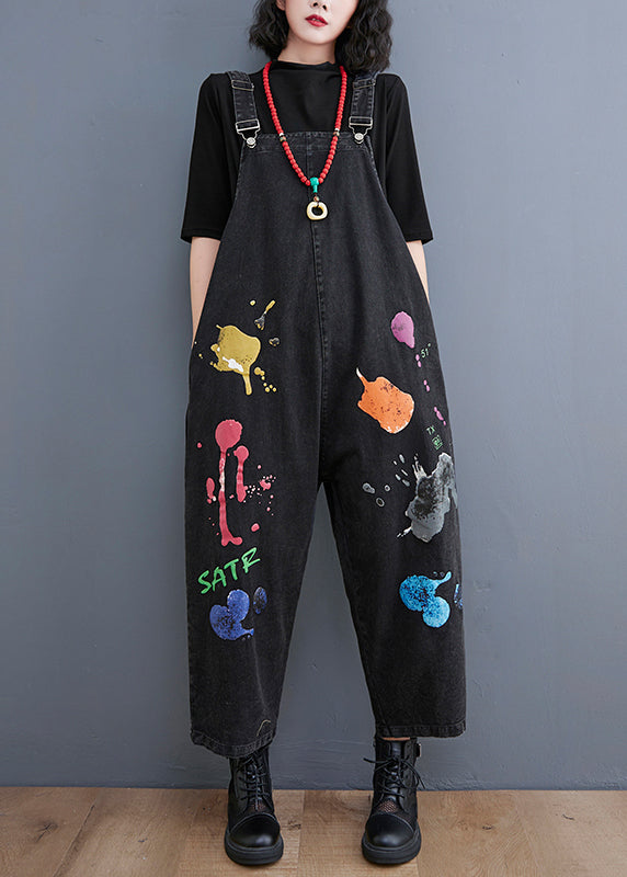 Streetwear Black painting Print Denim Jumpsuit Spring dylinoshop