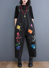 Streetwear Black painting Print Denim Jumpsuit Spring dylinoshop