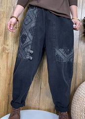 Style Black Button patch applique denim Pants Spring BSNZK-LPTS211124