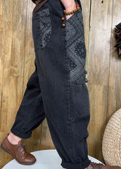 Style Black Button patch applique denim Pants Spring BSNZK-LPTS211124