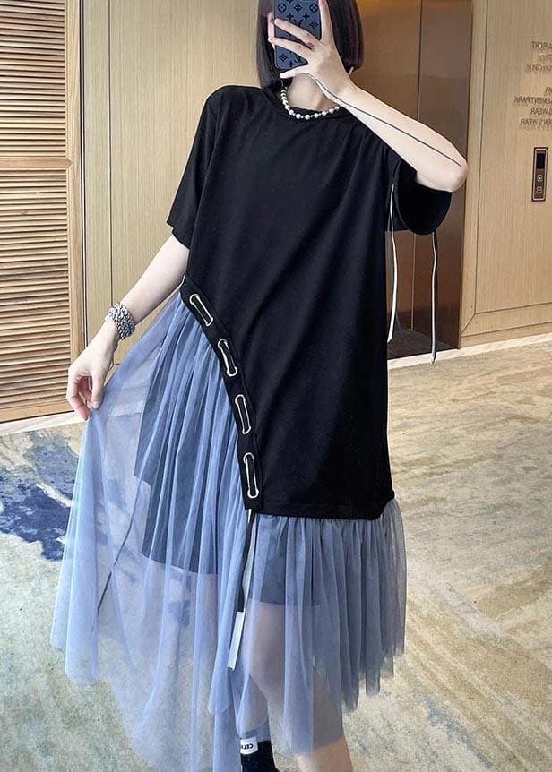 Style Black Patchwork tulle Maxi Summer Cotton Dress AT-SDL210417