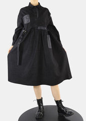 Style Black asymmetrical design Cinched Peter Pan Collar denim Dress Spring ZM-FDM220216