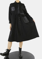 Style Black asymmetrical design Cinched Peter Pan Collar denim Dress Spring ZM-FDM220216