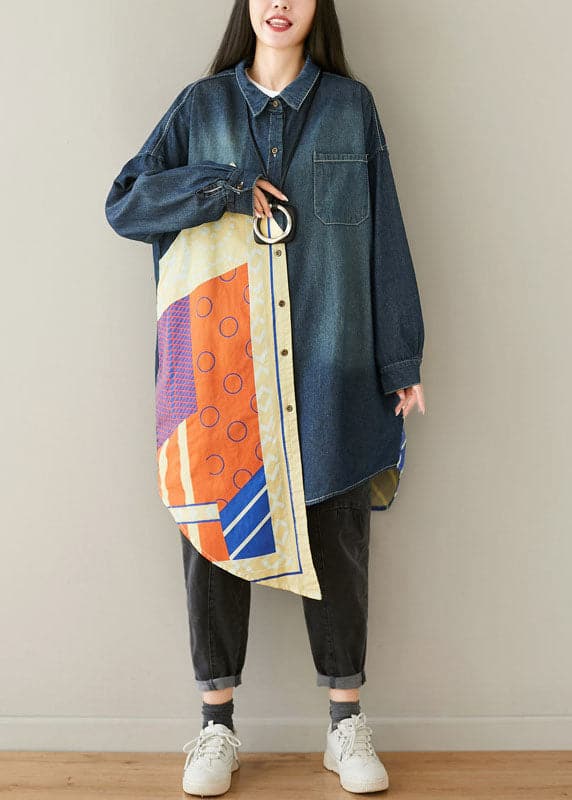 Style Blue Asymmetrical Pockets Patchwork Cotton denim Coats Spring YSBS-CTS220121