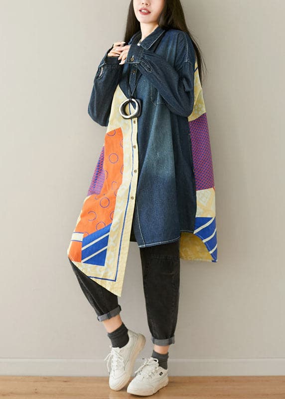 Style Blue Asymmetrical Pockets Patchwork Cotton denim Coats Spring YSBS-CTS220121