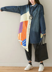 Style Blue Asymmetrical Pockets Patchwork Cotton denim Coats Spring YSBS-CTS220121