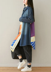 Style Blue Asymmetrical Pockets Patchwork Cotton denim Coats Spring YSBS-CTS220121