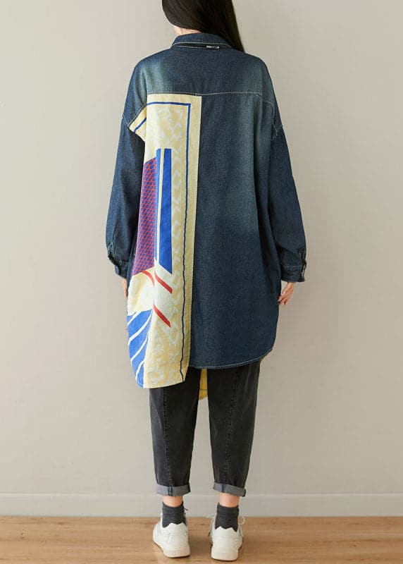 Style Blue Asymmetrical Pockets Patchwork Cotton denim Coats Spring YSBS-CTS220121