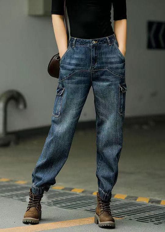 Style Blue Original Design Pockets Patchwork Cotton Denim Beam Pants Spring nz-LPTS220519