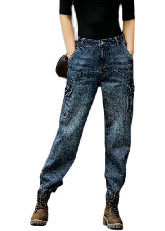 Style Blue Original Design Pockets Patchwork Cotton Denim Beam Pants Spring nz-LPTS220519