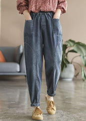 Style Blue elastic waist Pockets Cotton Denim harem Pants Spring GK-LPTS220301