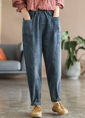 Style Blue elastic waist Pockets Cotton Denim harem Pants Spring GK-LPTS220301