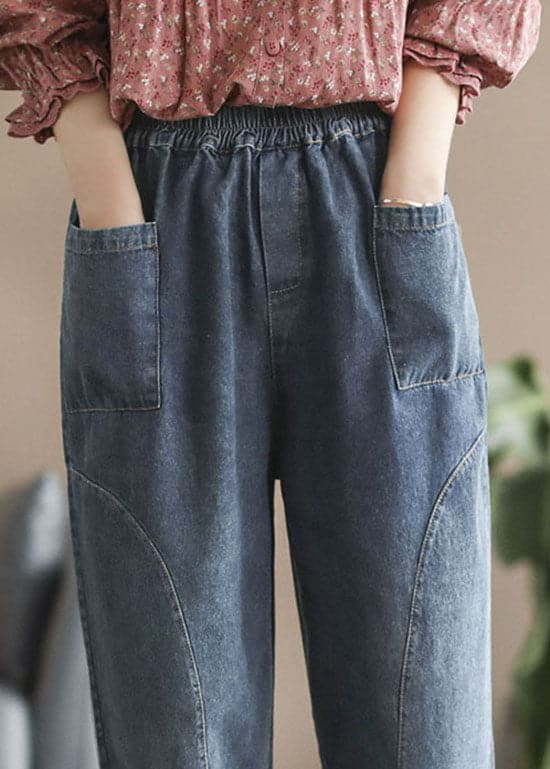 Style Blue elastic waist Pockets Cotton Denim harem Pants Spring GK-LPTS220301