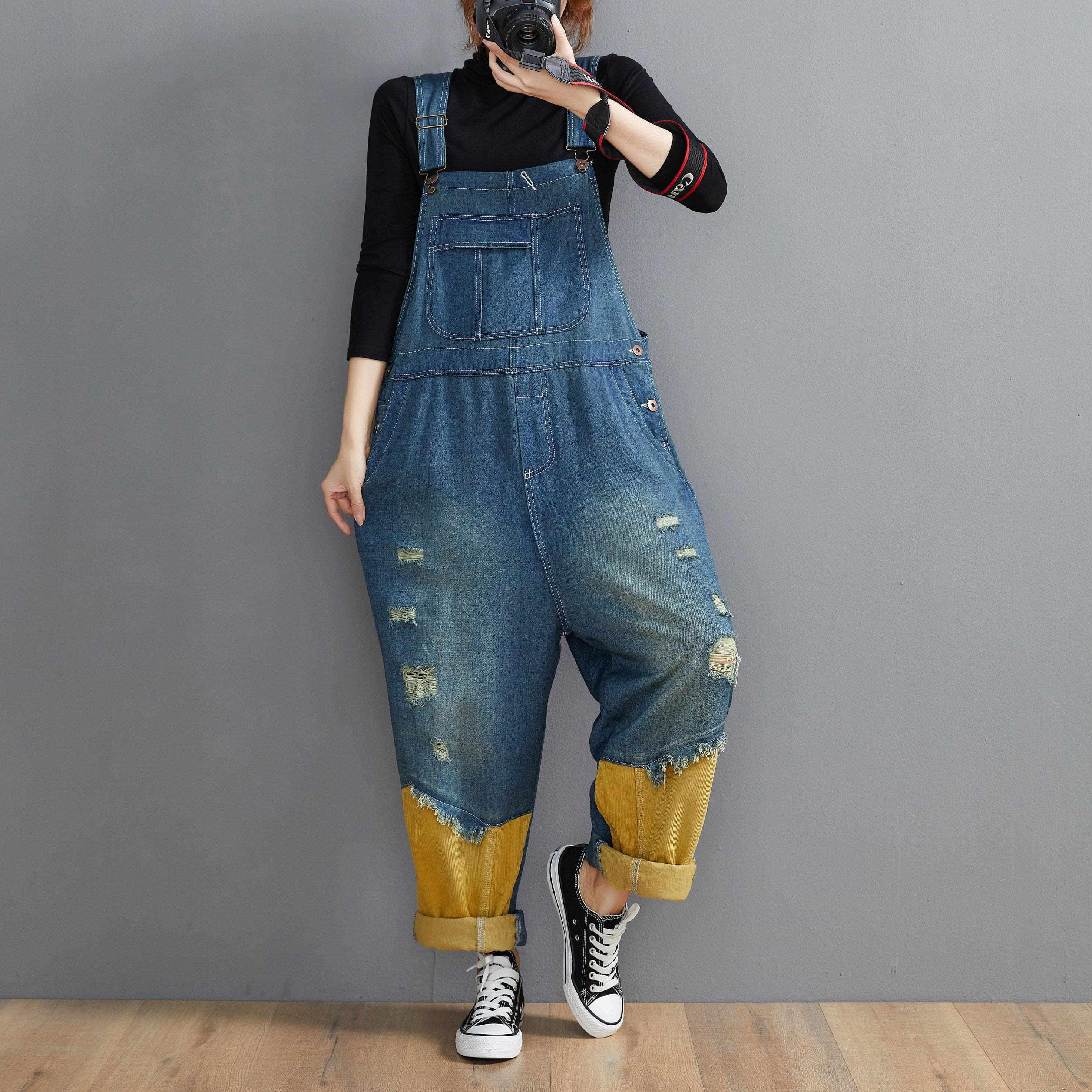 Style Denim Blue Pant Plus Size Spring Hole Jumpsuit Pants JPTS210124