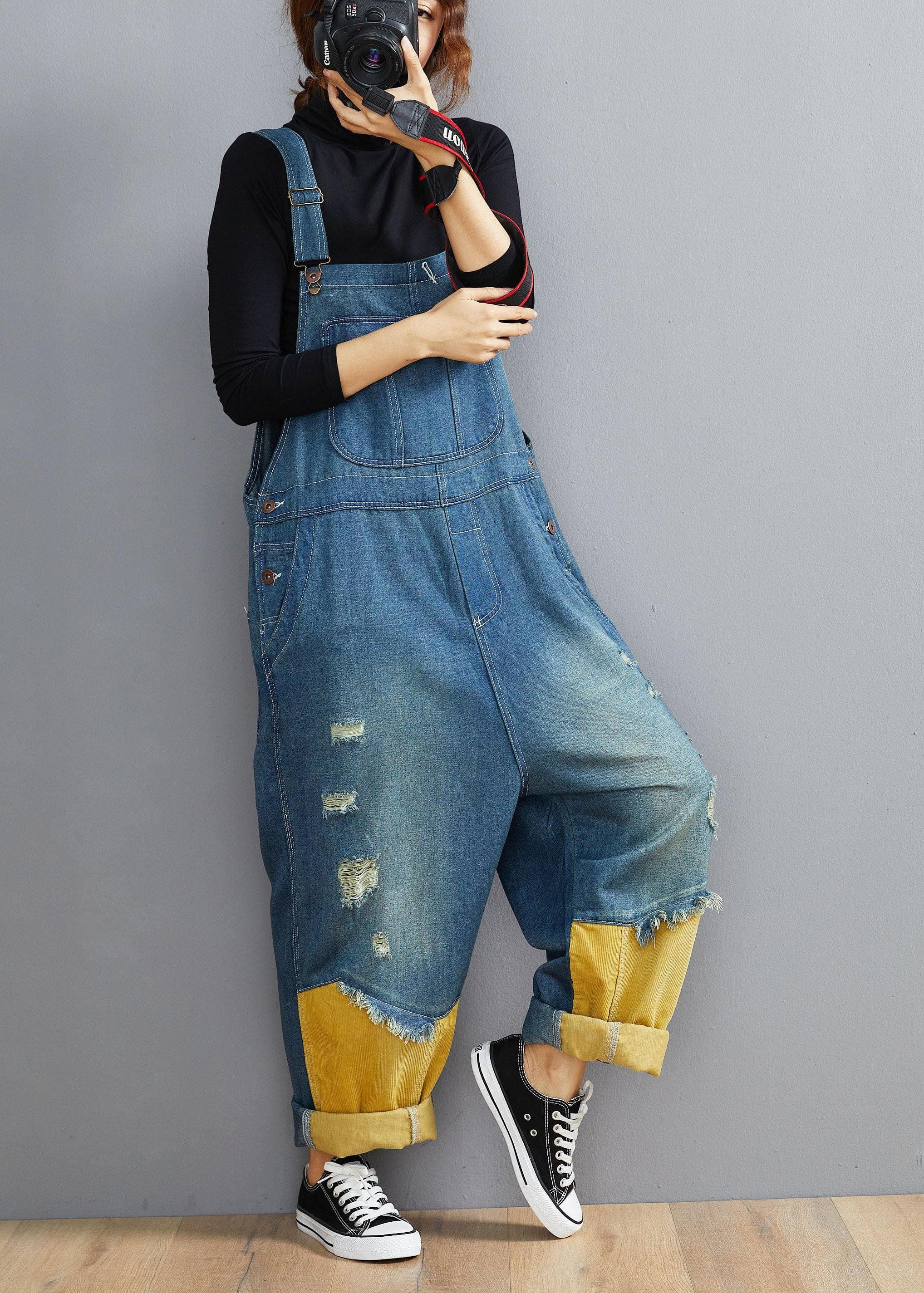 Style Denim Blue Pant Plus Size Spring Hole Jumpsuit Pants JPTS210124