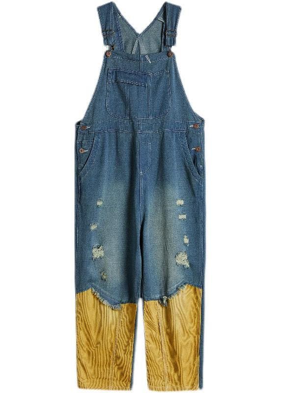 Style Denim Blue Pant Plus Size Spring Hole Jumpsuit Pants JPTS210124