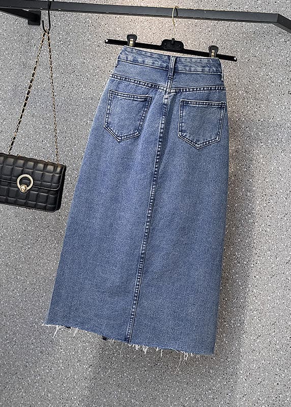 Style Denim Light Blue High Waist Side Open Button Asymmetrical Pockets Cotton A Line Skirts Summer nz-SKTS220519