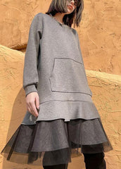 Style Gray Clothes Women O Neck Patchwork Spring Dresses AT-FDM210127