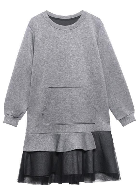 Style Gray Clothes Women O Neck Patchwork Spring Dresses AT-FDM210127