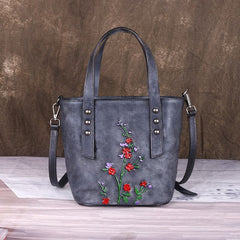 Style Grey Floral Paitings Calf Leather Messenger Bag ZPBAG-BGS220209