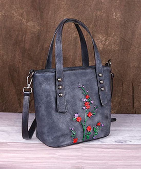 Style Grey Floral Paitings Calf Leather Messenger Bag ZPBAG-BGS220209