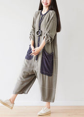 Style O-Neck Grey Pockets Patchwork Jumpsuits Spring dylinoshop