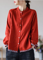 Style Red Embroideried wrinkled Fall Top Long sleeve GK-LTP211019