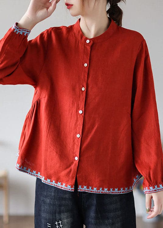 Style Red Embroideried wrinkled Fall Top Long sleeve GK-LTP211019