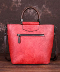 Style Red Floral Paitings Calf Leather Tote Handbag BGS220210