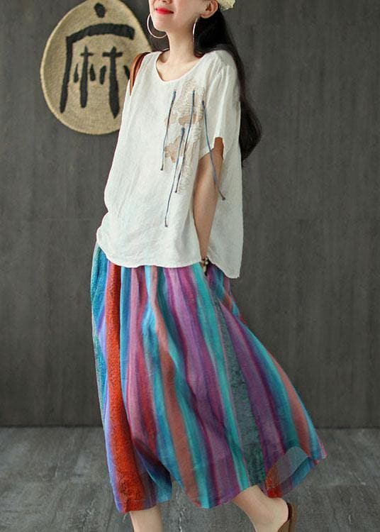 Style Striped Retro Patchwork A Line Skirts Ramie GK-SKTS210720-210819