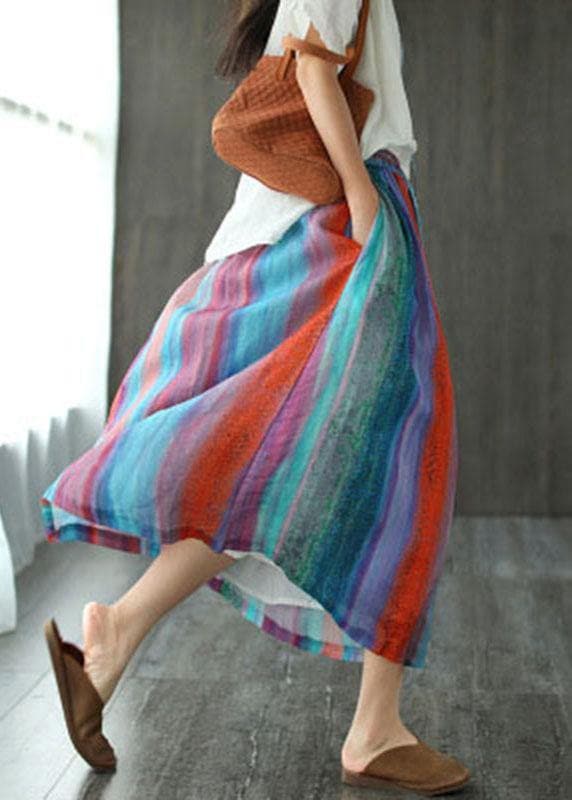 Style Striped Retro Patchwork A Line Skirts Ramie GK-SKTS210720-210819