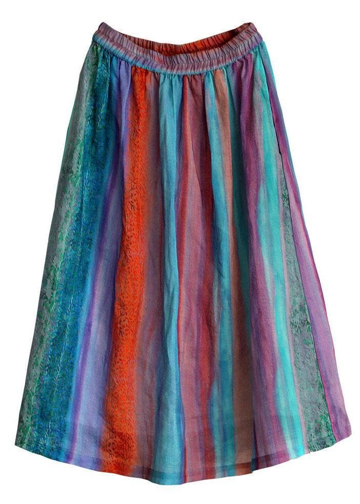 Style Striped Retro Patchwork A Line Skirts Ramie GK-SKTS210720-210819