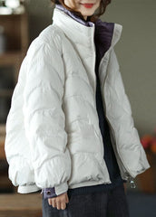 Style White Stand Collar zippered Pockets Thick Winter Down Jacket GK-DJK211012