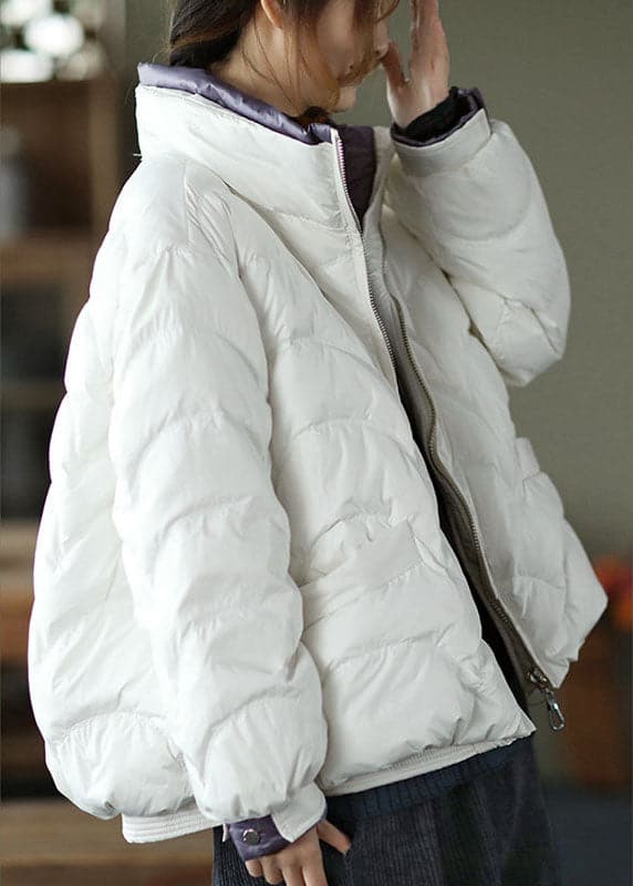 Style White Stand Collar zippered Pockets Thick Winter Down Jacket GK-DJK211012