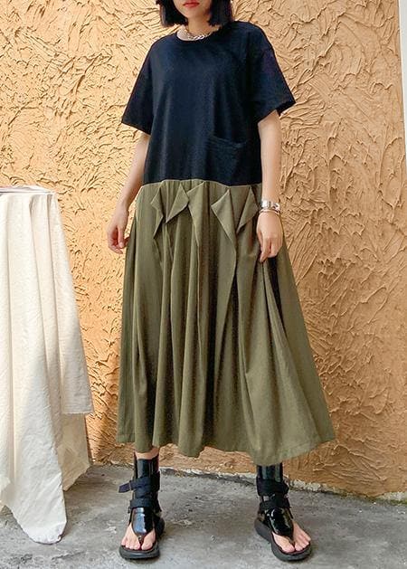 Style army green cotton clothes Women o neck patchwork Traveling summer Dresses AT-SDL200623