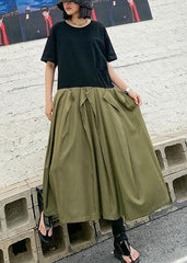 Style army green cotton clothes Women o neck patchwork Traveling summer Dresses AT-SDL200623