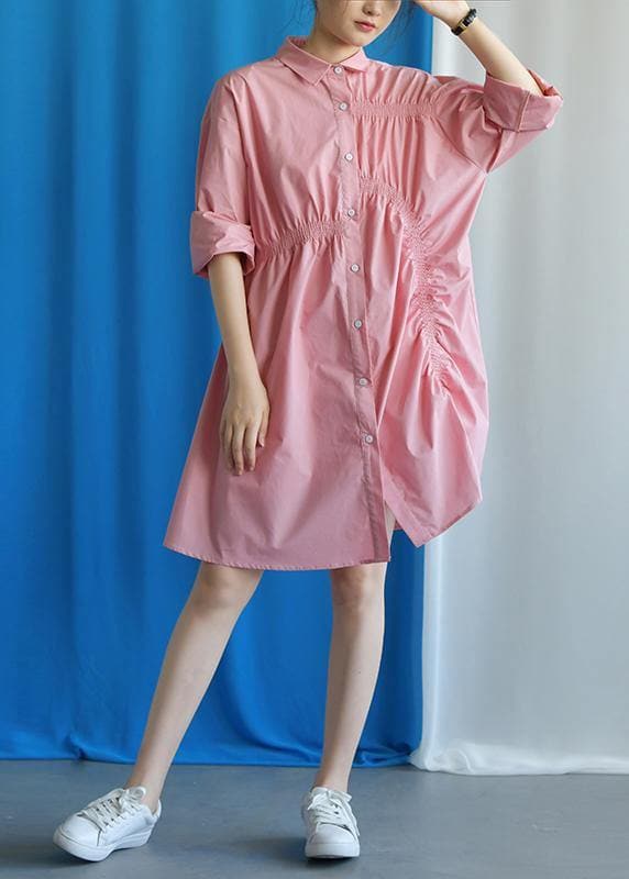 Style asymmetric Cinched Cotton quilting clothes Work Outfits pink Dress fall FDM190827