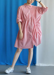 Style asymmetric Cinched Cotton quilting clothes Work Outfits pink Dress fall FDM190827