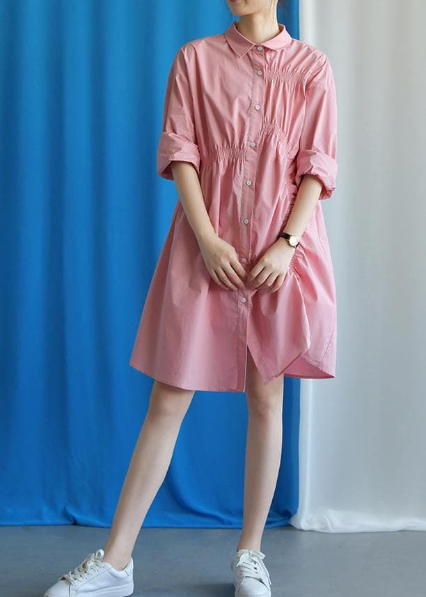 Style asymmetric Cinched Cotton quilting clothes Work Outfits pink Dress fall FDM190827