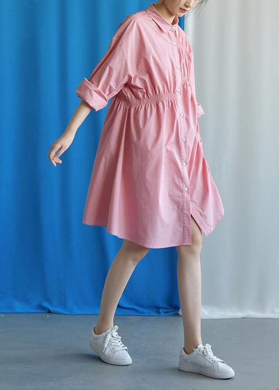 Style asymmetric Cinched Cotton quilting clothes Work Outfits pink Dress fall FDM190827