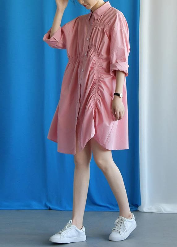 Style asymmetric Cinched Cotton quilting clothes Work Outfits pink Dress fall FDM190827