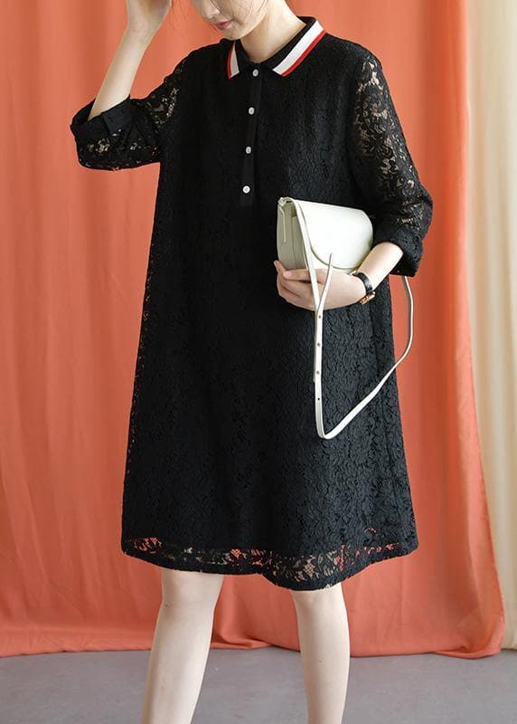 Style black Cotton clothes lapel lace Plus Size fall Dress FDM190827