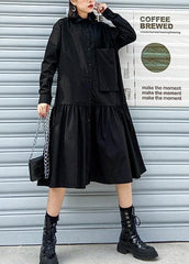 Style black Cotton dress shirt A Line patchwork Dresses AT-FDM200120