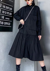 Style black Cotton dress shirt A Line patchwork Dresses AT-FDM200120