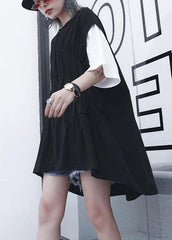 Style Black Cotton Quilting Dresses O Neck Shift Summer Dress AT-SDM190717