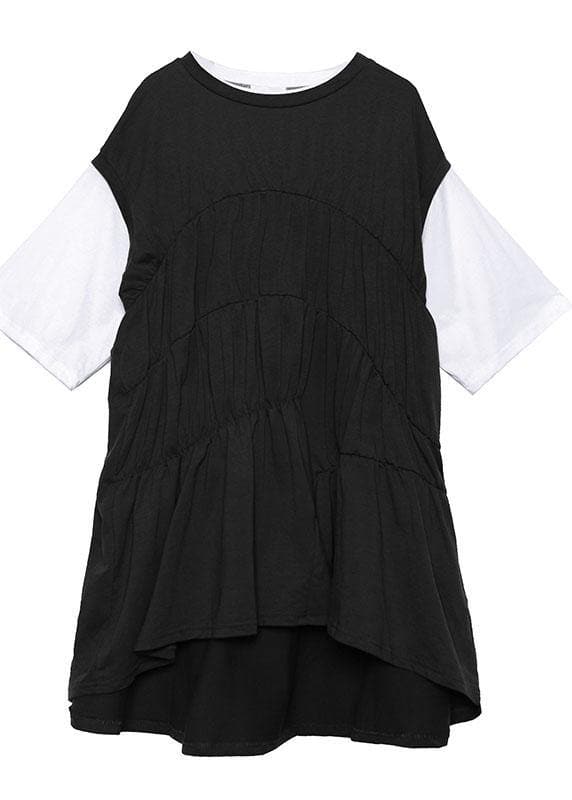 Style Black Cotton Quilting Dresses O Neck Shift Summer Dress AT-SDM190717