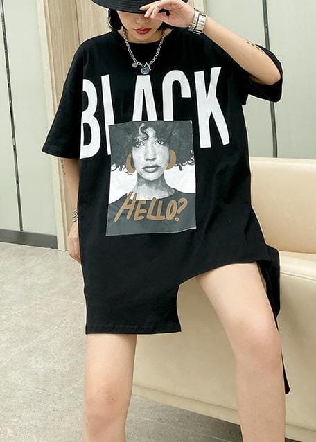 Style black Letter cotton tunic top o neck Dresses shirt AT-STP200508