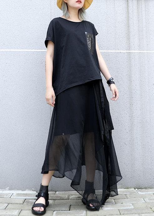 Style black chiffon quilting skirts asymmetric hem Traveling summer skirt AT-SKTS190717