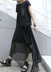 Style black chiffon quilting skirts asymmetric hem Traveling summer skirt AT-SKTS190717